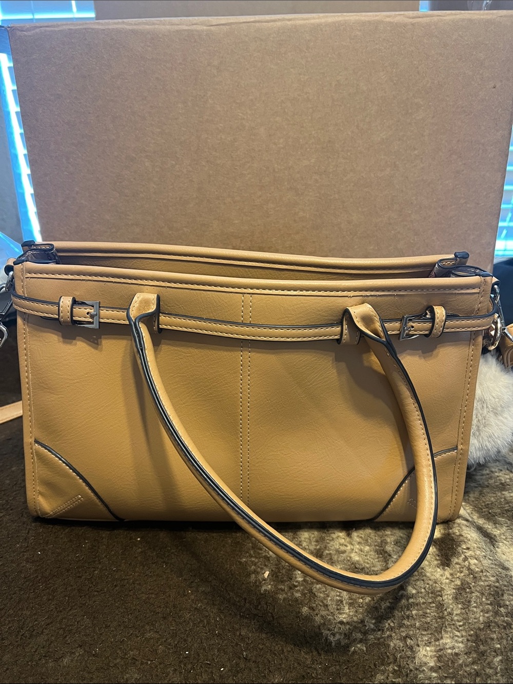 Classic Tan Leather Shoulder Bag with Top Handles